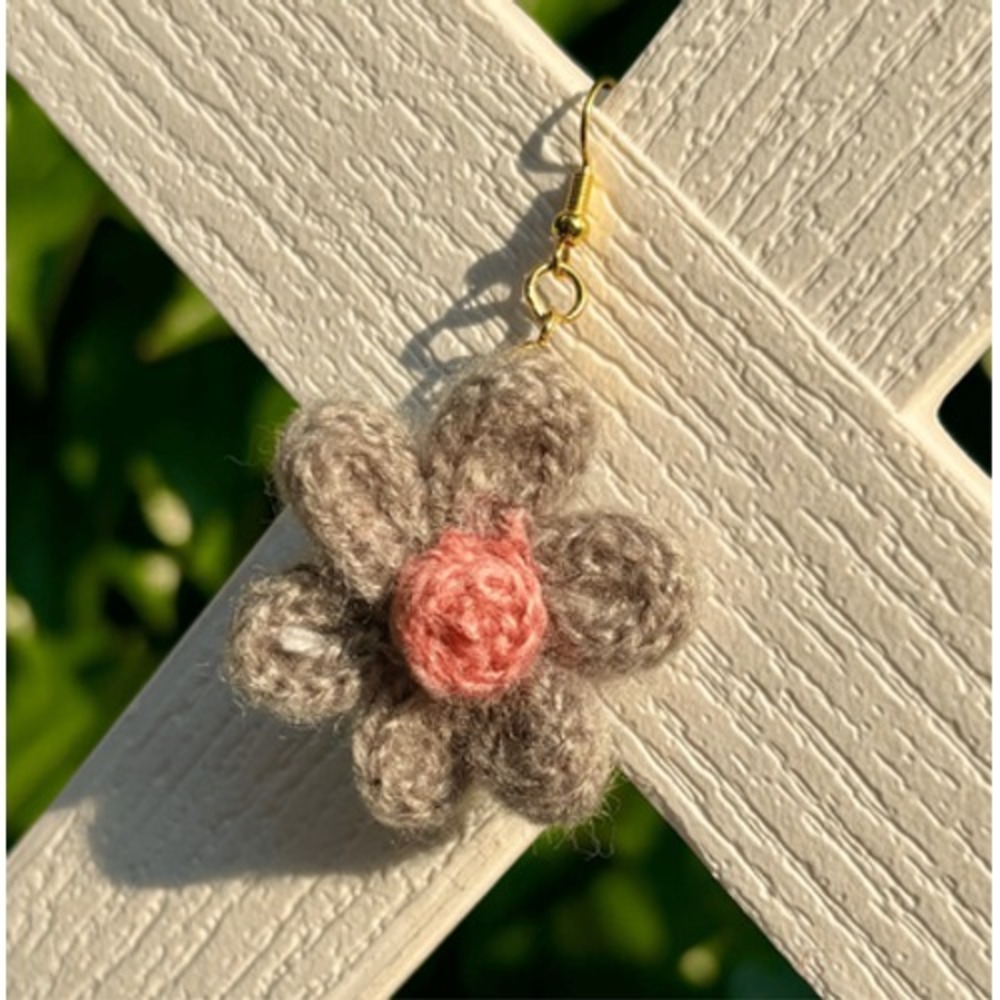 Whitney's Whimzees Petite Gray Twee Blooms Handmade Crochet Flower Earrings